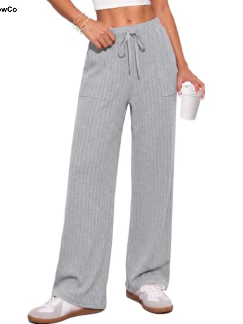Ekouaer Ribbed Knit Pajama Pants Soft Lounge Bottoms with Pockets